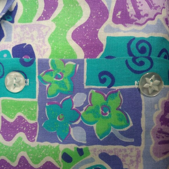 Vtg Cricket Lane Womens L Blouse Short Slv Beach Fish Tropical Floral Geometric - Picture 4 of 5